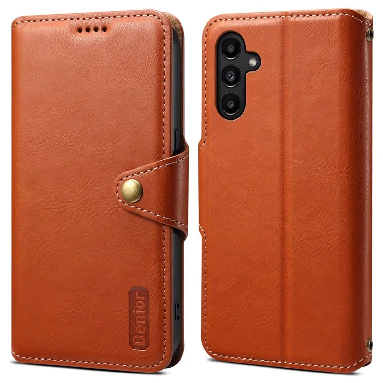 DENIOR For Samsung Galaxy A14 5G Phone Case Wallet Leather + TPU Cover Cowhide Texture