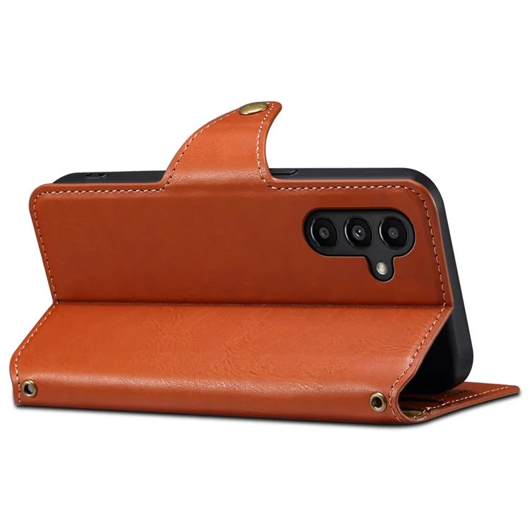 DENIOR For Samsung Galaxy A14 5G Phone Case Wallet Leather + TPU Cover Cowhide Texture
