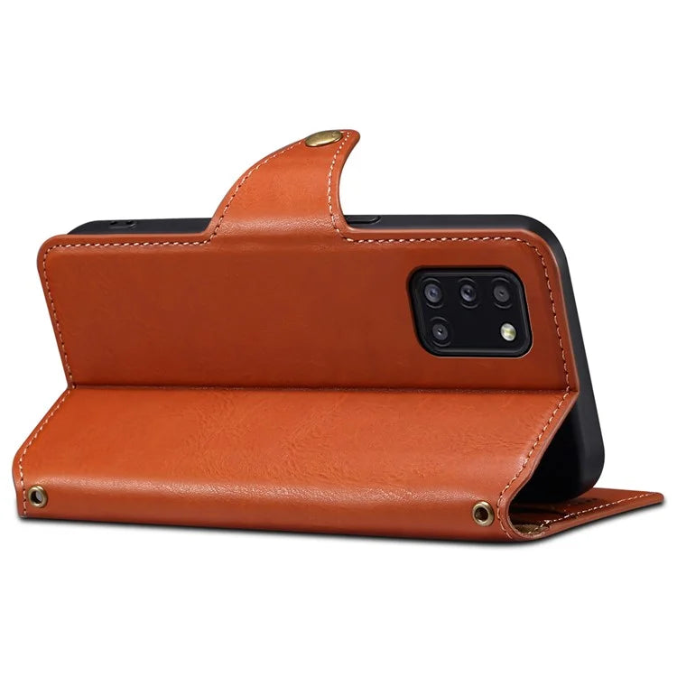DENIOR For Samsung Galaxy A31 Case Cowhide Texture PU Leather Folio Flip Wallet Cover