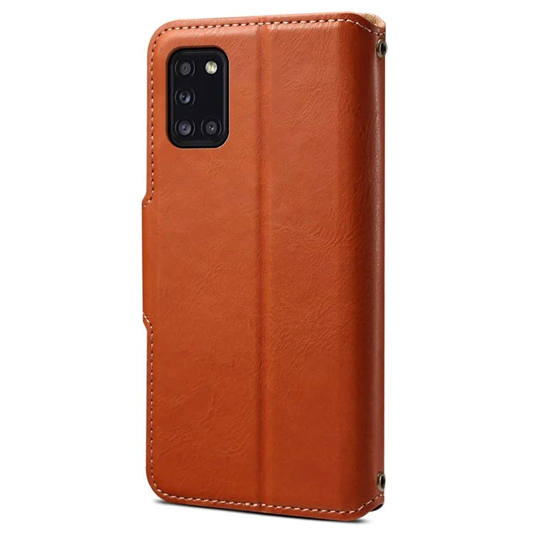 DENIOR For Samsung Galaxy A31 Case Cowhide Texture PU Leather Folio Flip Wallet Cover