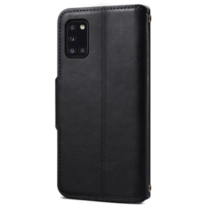 DENIOR For Samsung Galaxy A31 Case Cowhide Texture PU Leather Folio Flip Wallet Cover