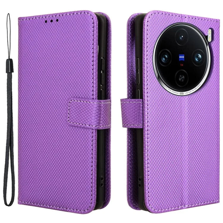 For vivo X100 Pro 5G Case Diamond Texture Leather Protective Phone Cover