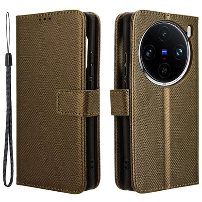 For vivo X100 Pro 5G Case Diamond Texture Leather Protective Phone Cover
