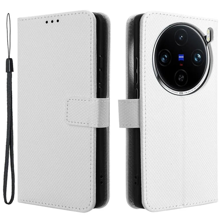 For vivo X100 Pro 5G Case Diamond Texture Leather Protective Phone Cover