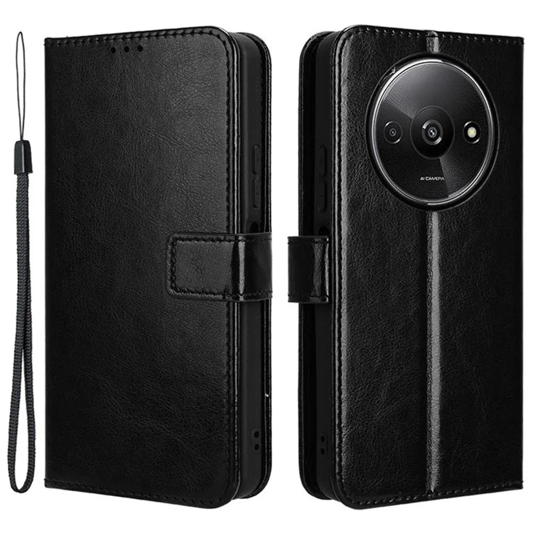 For Xiaomi Redmi A3 / Poco C61 4G Wallet Case Crazy Horse Texture Leather Phone Cover Viewing Stand