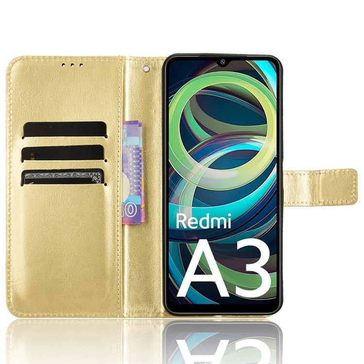 For Xiaomi Redmi A3 / Poco C61 4G Wallet Case Crazy Horse Texture Leather Phone Cover Viewing Stand