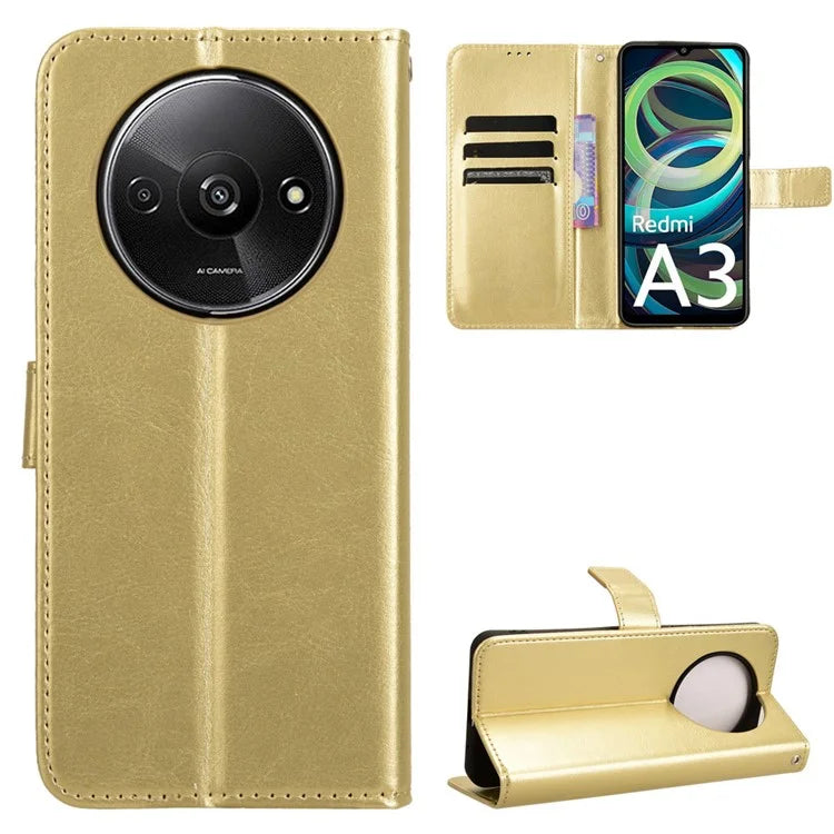 For Xiaomi Redmi A3 / Poco C61 4G Wallet Case Crazy Horse Texture Leather Phone Cover Viewing Stand