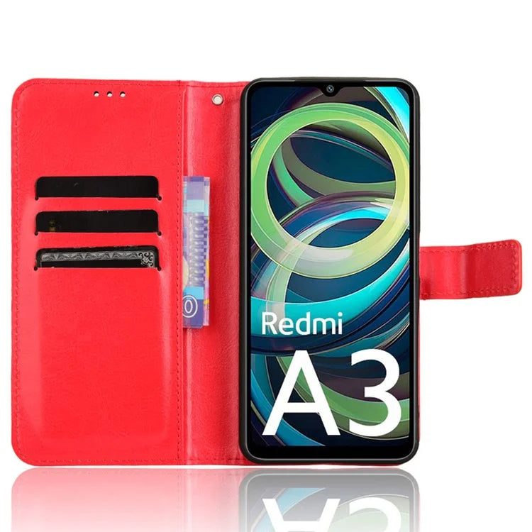 For Xiaomi Redmi A3 / Poco C61 4G Wallet Case Crazy Horse Texture Leather Phone Cover Viewing Stand