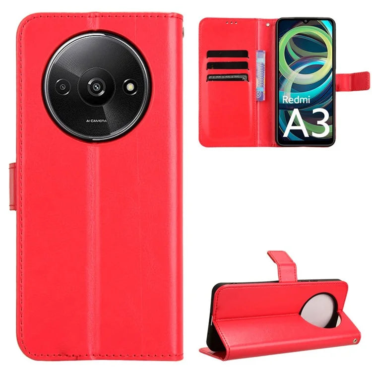 For Xiaomi Redmi A3 / Poco C61 4G Wallet Case Crazy Horse Texture Leather Phone Cover Viewing Stand