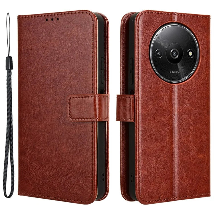 For Xiaomi Redmi A3 / Poco C61 4G Wallet Case Crazy Horse Texture Leather Phone Cover Viewing Stand