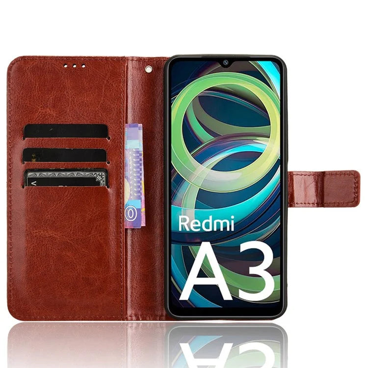 For Xiaomi Redmi A3 / Poco C61 4G Wallet Case Crazy Horse Texture Leather Phone Cover Viewing Stand