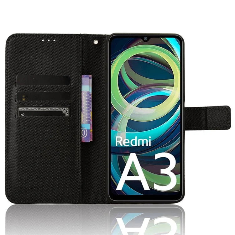 For Xiaomi Redmi A3 / Poco C61 4G Case Diamond Texture Flip Folio Leather Cell Phone Cover