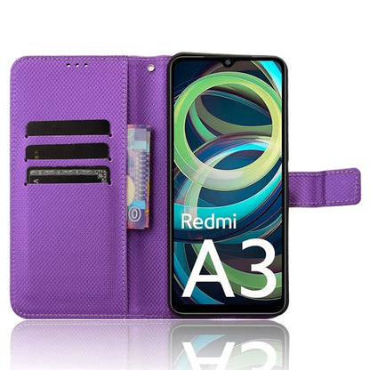 For Xiaomi Redmi A3 / Poco C61 4G Case Diamond Texture Flip Folio Leather Cell Phone Cover