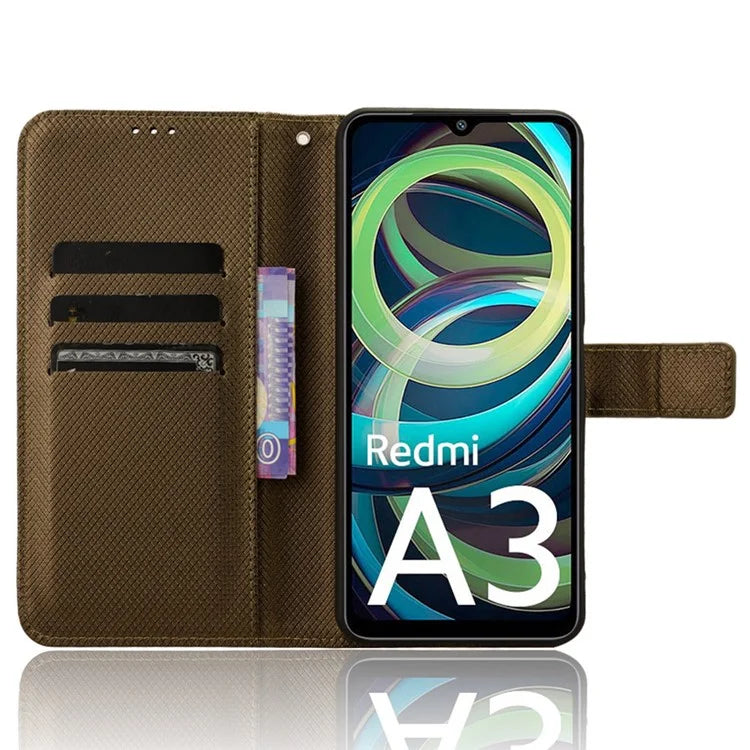 For Xiaomi Redmi A3 / Poco C61 4G Case Diamond Texture Flip Folio Leather Cell Phone Cover
