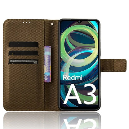 For Xiaomi Redmi A3 / Poco C61 4G Case Diamond Texture Flip Folio Leather Cell Phone Cover