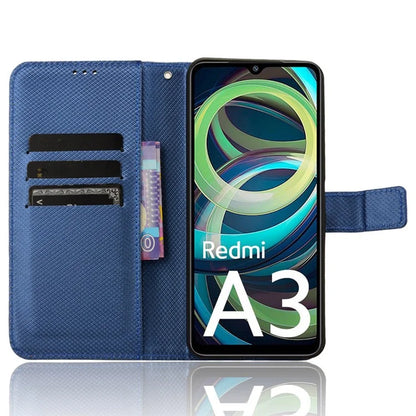 For Xiaomi Redmi A3 / Poco C61 4G Case Diamond Texture Flip Folio Leather Cell Phone Cover