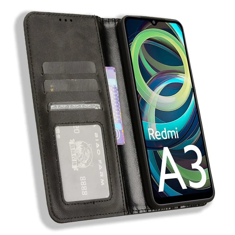 For Xiaomi Redmi A3 / Poco C61 4G Vintage Leather Case Folio Flip Wallet Phone Cover