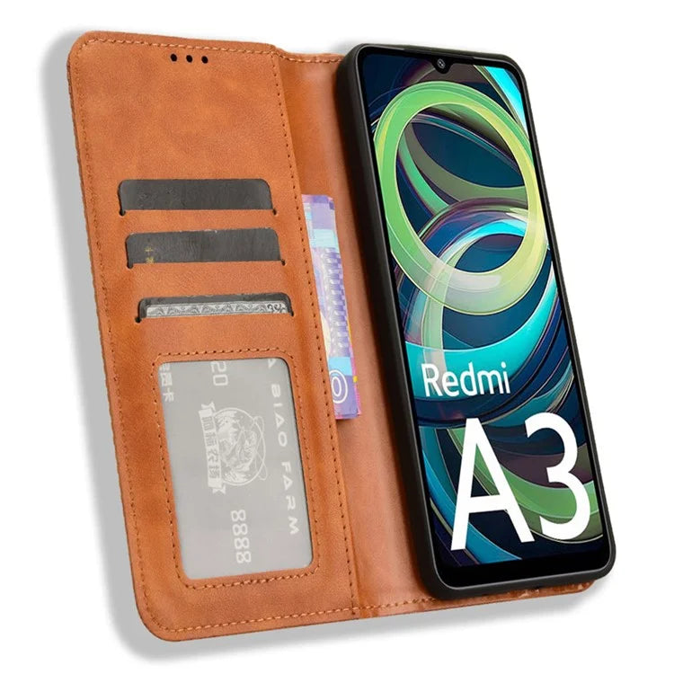 For Xiaomi Redmi A3 / Poco C61 4G Vintage Leather Case Folio Flip Wallet Phone Cover