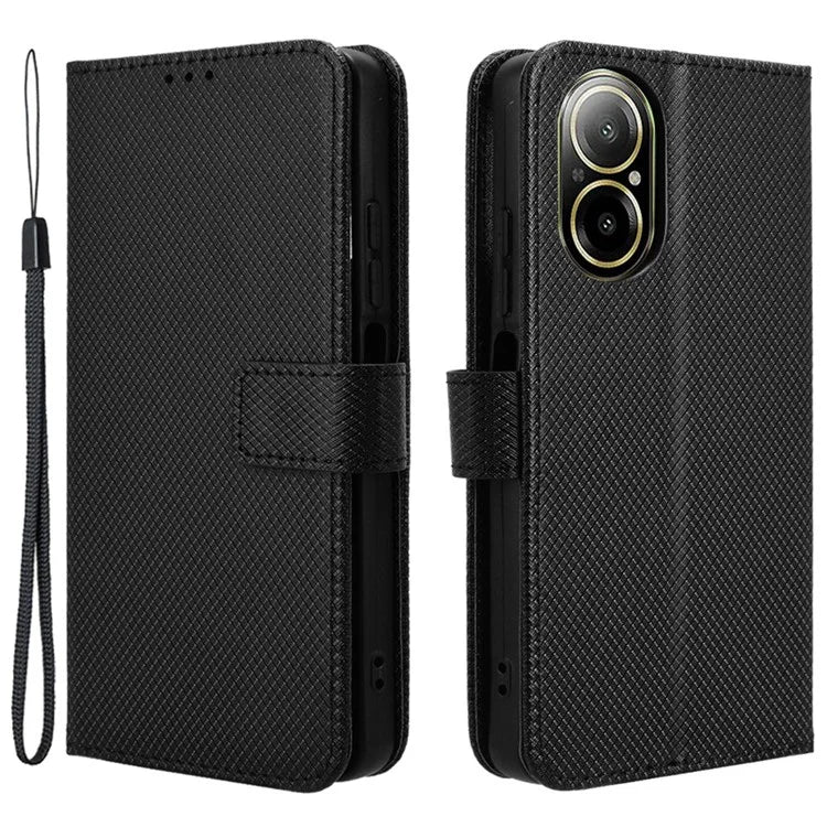 For Realme C67 4G Case Diamond Texture Leather Folio Stand View Cover with Strap