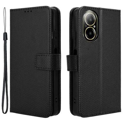 For Realme C67 4G Case Diamond Texture Leather Folio Stand View Cover with Strap