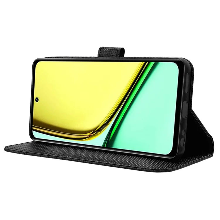 For Realme C67 4G Case Diamond Texture Leather Folio Stand View Cover with Strap