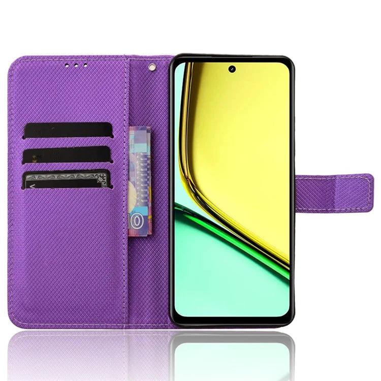 For Realme C67 4G Case Diamond Texture Leather Folio Stand View Cover with Strap