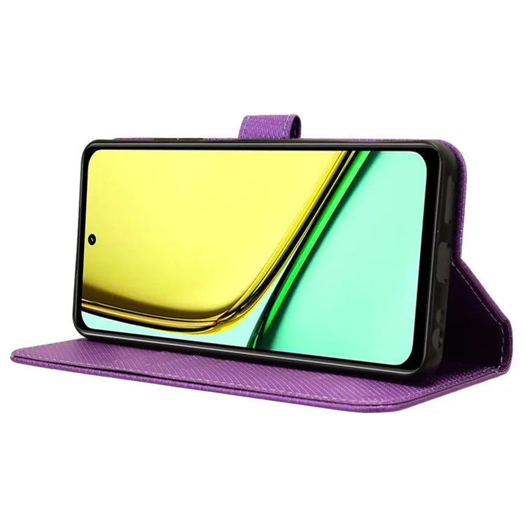 For Realme C67 4G Case Diamond Texture Leather Folio Stand View Cover with Strap