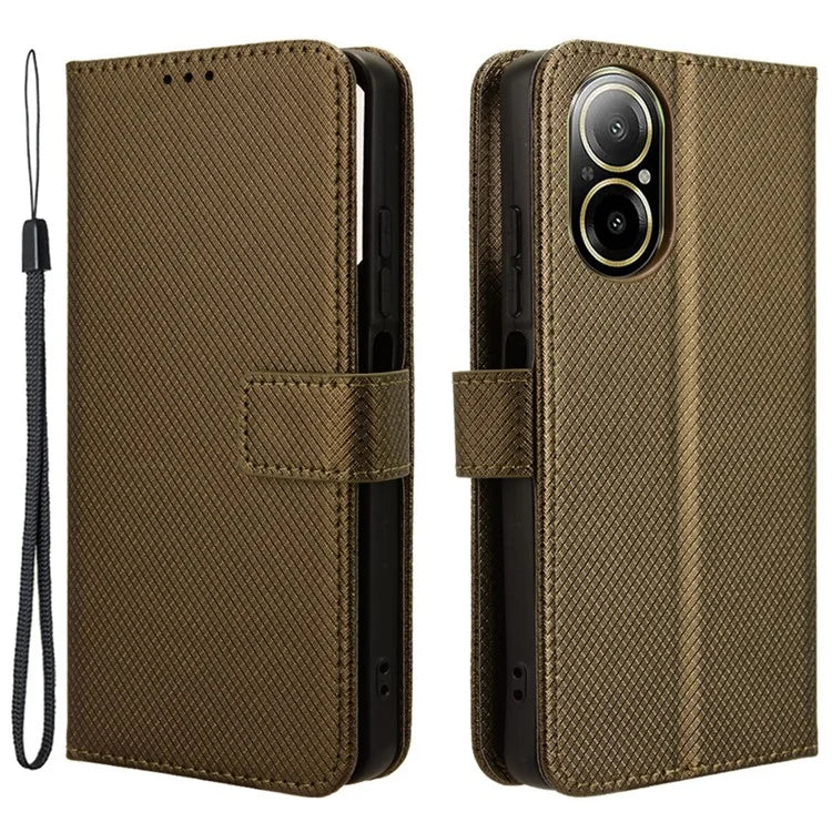 For Realme C67 4G Case Diamond Texture Leather Folio Stand View Cover with Strap