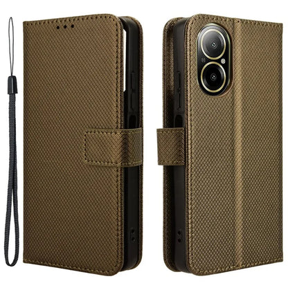 For Realme C67 4G Case Diamond Texture Leather Folio Stand View Cover with Strap