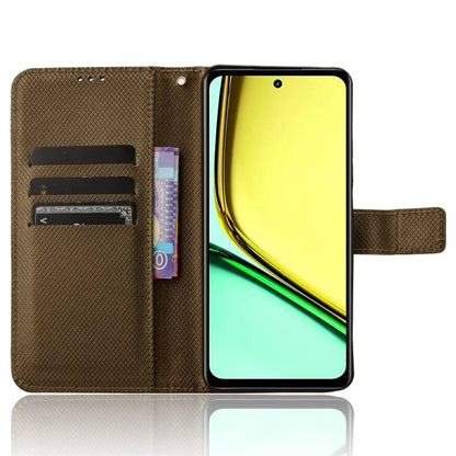 For Realme C67 4G Case Diamond Texture Leather Folio Stand View Cover with Strap