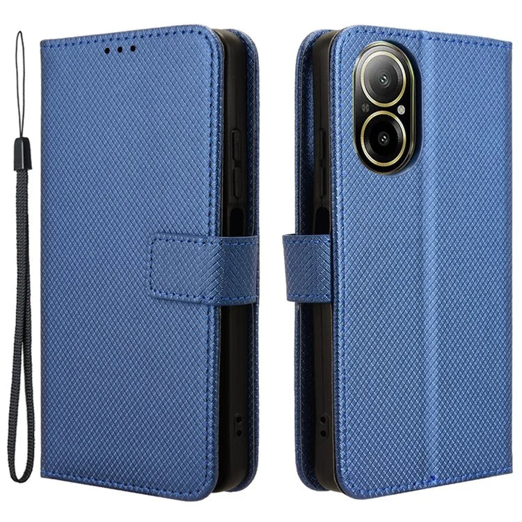 For Realme C67 4G Case Diamond Texture Leather Folio Stand View Cover with Strap