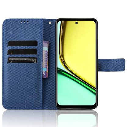 For Realme C67 4G Case Diamond Texture Leather Folio Stand View Cover with Strap