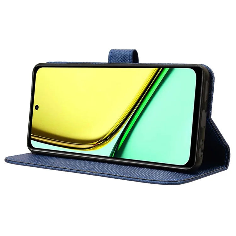 For Realme C67 4G Case Diamond Texture Leather Folio Stand View Cover with Strap