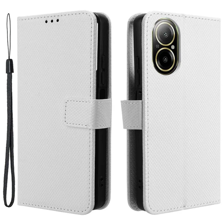 For Realme C67 4G Case Diamond Texture Leather Folio Stand View Cover with Strap