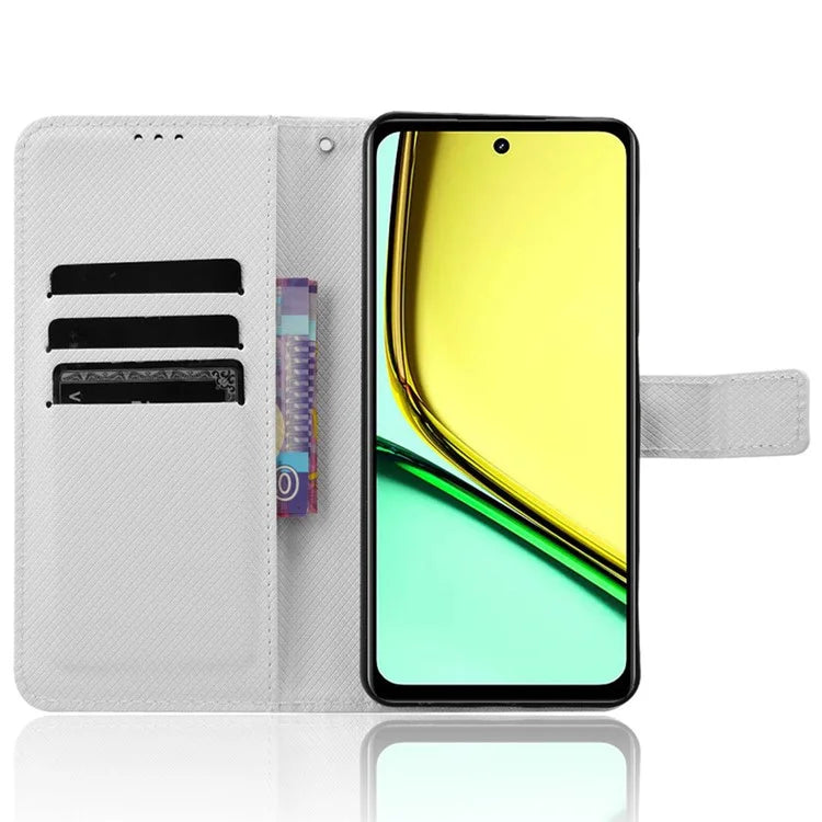 For Realme C67 4G Case Diamond Texture Leather Folio Stand View Cover with Strap