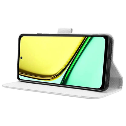 For Realme C67 4G Case Diamond Texture Leather Folio Stand View Cover with Strap