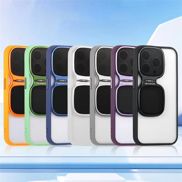 For iPhone 15 Pro Max Clear Case TPU+Acrylic Folded Kickstand Phone Cover