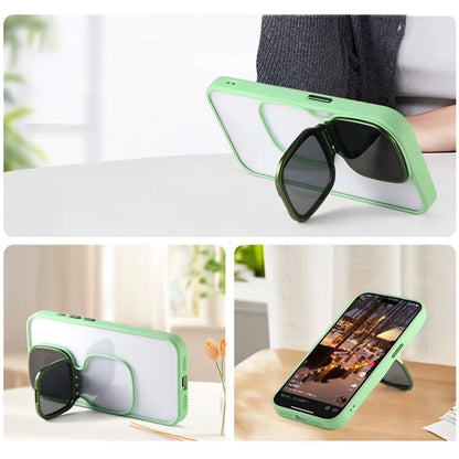 For iPhone 15 Pro Max Clear Case TPU+Acrylic Folded Kickstand Phone Cover