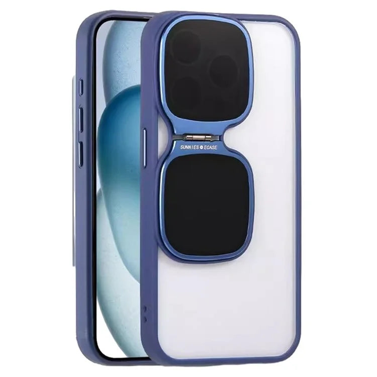 For iPhone 15 Pro Max Clear Case TPU+Acrylic Folded Kickstand Phone Cover