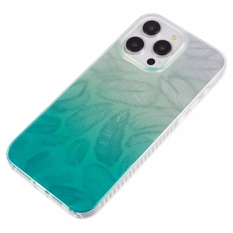 MP Series For iPhone 13 Pro Case TPU+Acrylic Gradient Feather Pattern IMD Phone Cover