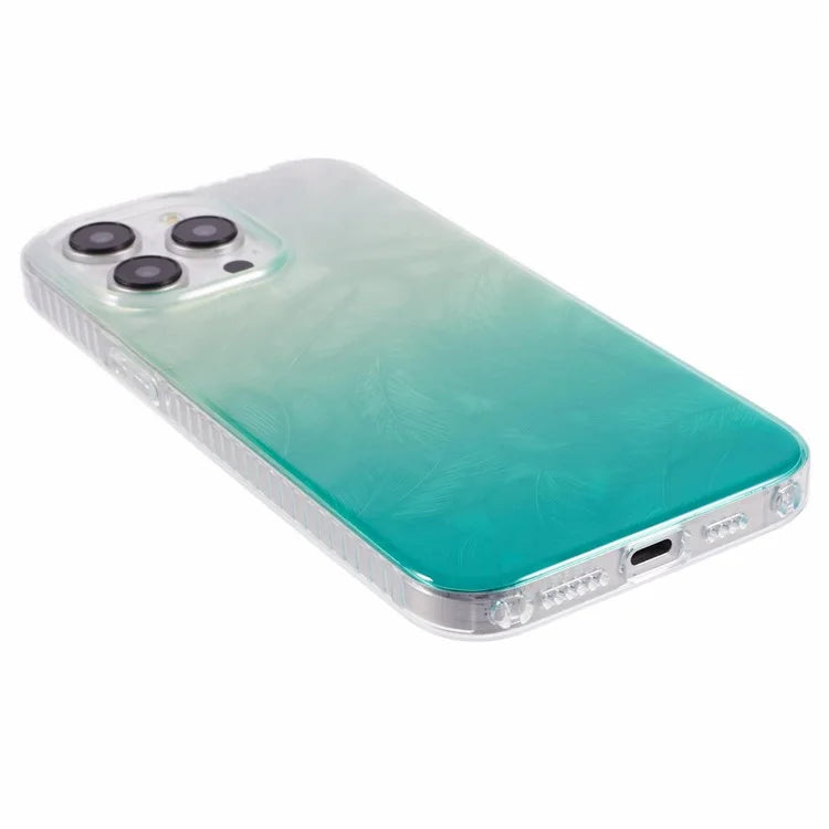 MP Series For iPhone 13 Pro Case TPU+Acrylic Gradient Feather Pattern IMD Phone Cover
