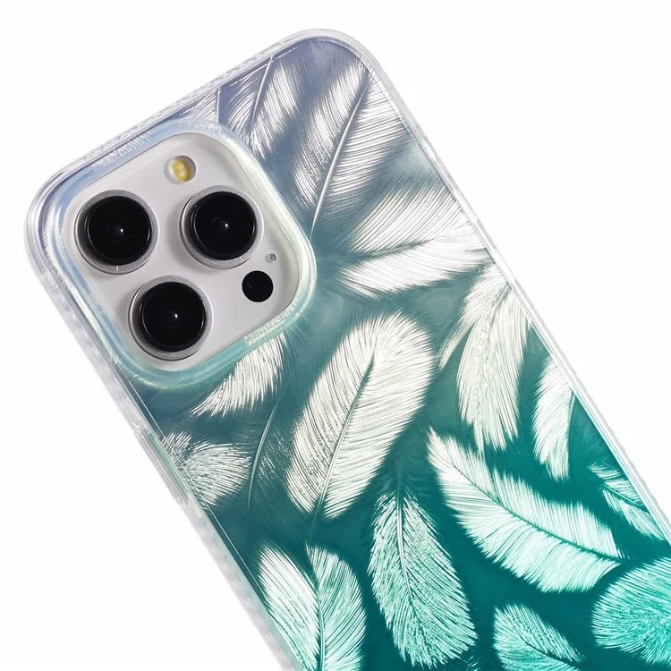 MP Series For iPhone 13 Pro Case TPU+Acrylic Gradient Feather Pattern IMD Phone Cover