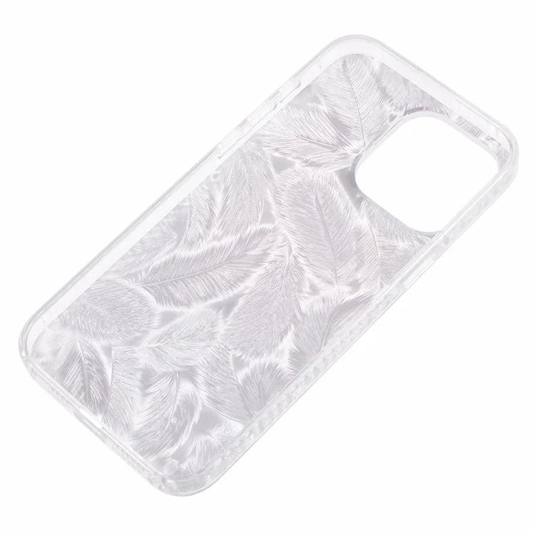 MP Series For iPhone 14 Pro Max Phone Case TPU+Acrylic Gradient Cover Feathers Pattern Design