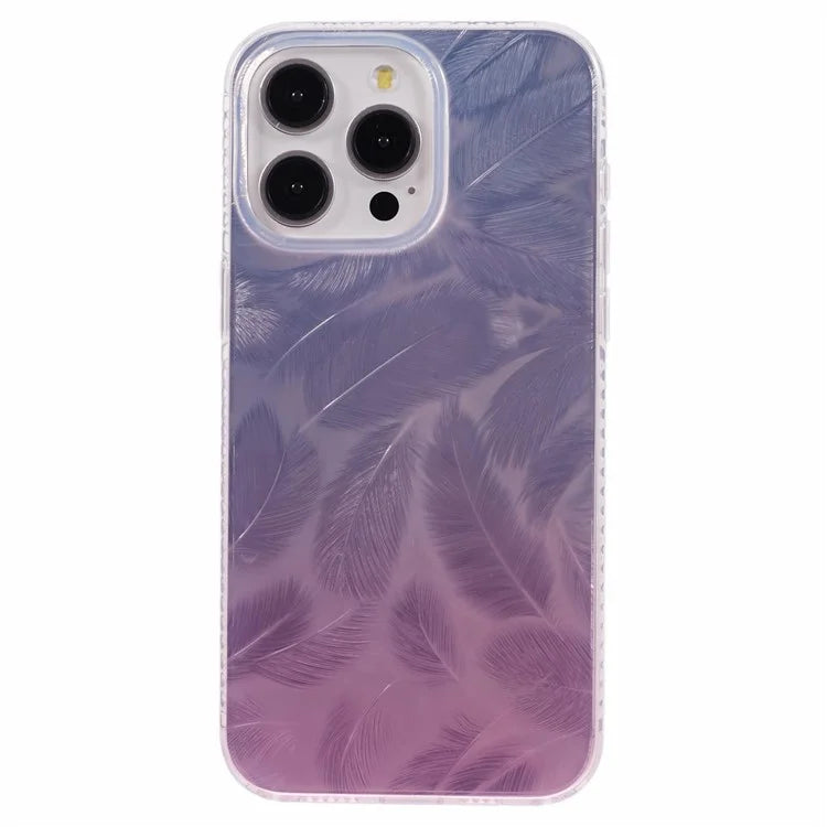 MP Series For iPhone 14 Pro Max Phone Case TPU+Acrylic Gradient Cover Feathers Pattern Design