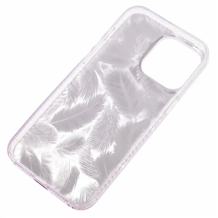 MP Series For iPhone 14 Pro Max Phone Case TPU+Acrylic Gradient Cover Feathers Pattern Design