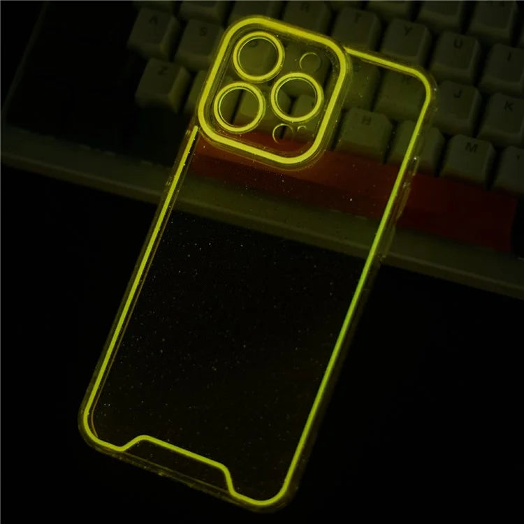 XW Series For iPhone 14 Pro Phone Case Glitter Powder Shockproof TPU Cover with Luminous Design
