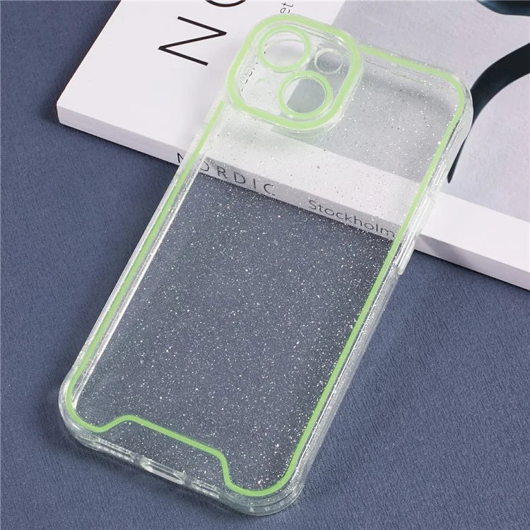 XW Series For iPhone 13 TPU Case Luminous Frame Glitter Bling Phone Cover