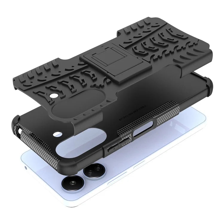 For Xiaomi Redmi 13C 4G / Poco C65 4G Case with Kickstand Tyre Pattern PC+TPU Shockproof Phone Cover