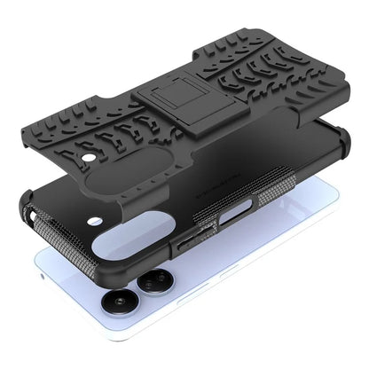 For Xiaomi Redmi 13C 4G / Poco C65 4G Case with Kickstand Tyre Pattern PC+TPU Shockproof Phone Cover