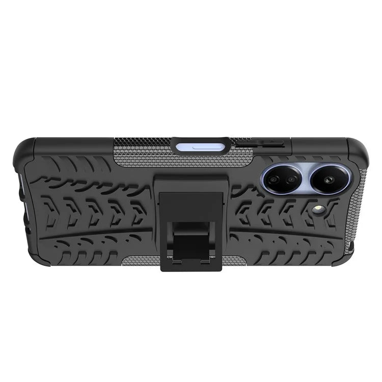For Xiaomi Redmi 13C 4G / Poco C65 4G Case with Kickstand Tyre Pattern PC+TPU Shockproof Phone Cover